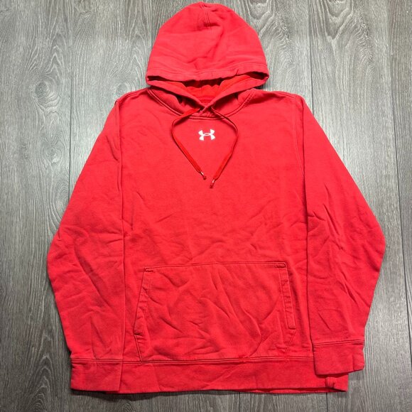 Under‎ Armour Centre Logo Embroidered Hoodie Red Medium Loose Fit - Picture 1 of 8